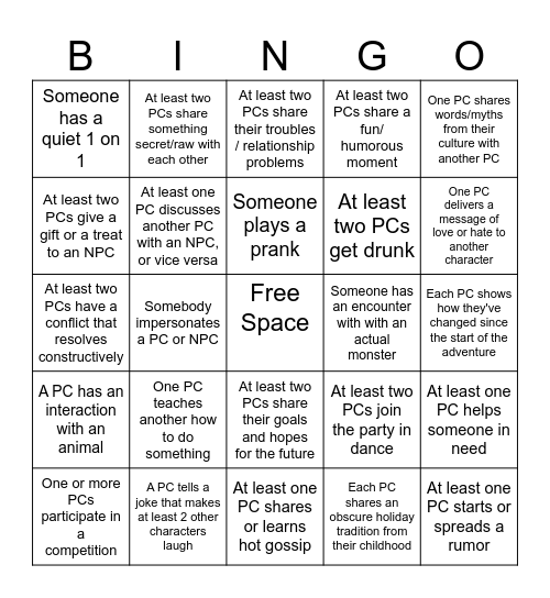 Vall'oween Bingo Card
