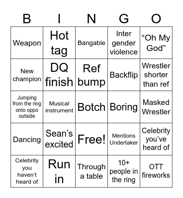 Wrestlemania Bingo Card