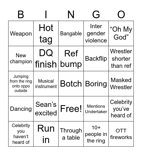 Wrestlemania Bingo Card