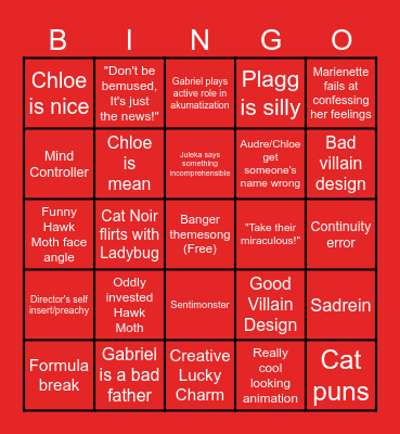 Miraculous Bingo (pre season 6) Bingo Card
