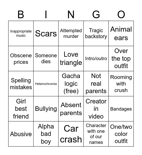 Gacha life bingo Card