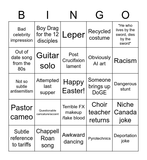 Bad Easter Play Bingo Card