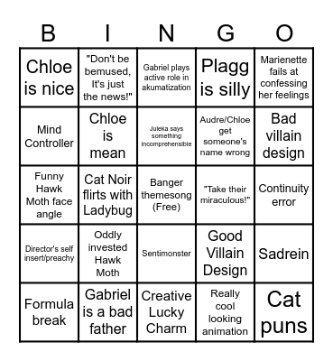 Miraculous Bingo (pre season 6) Bingo Card