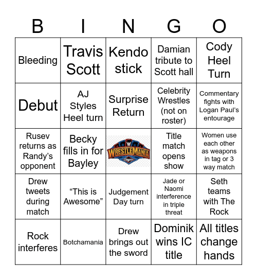 Wrestlemania 41 Night 2 Bingo Card