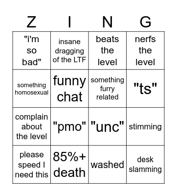 Zoink Live BINGO Card