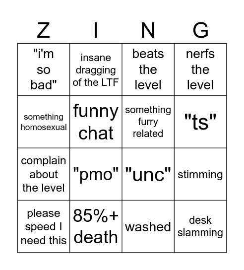 Zoink Live BINGO Card