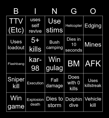 Warzone 2.0 bingo (Credits to: Big Puffer) Bingo Card
