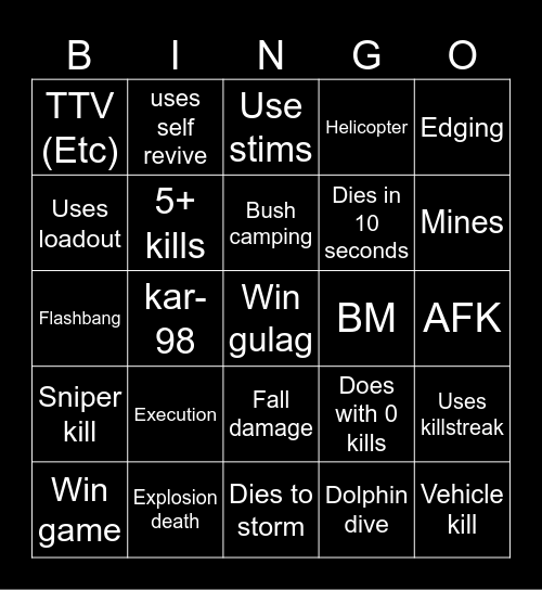 Warzone 2.0 bingo (Credits to: Big Puffer) Bingo Card