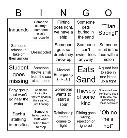 Lars' Beach Event Bingo Card Bingo Card