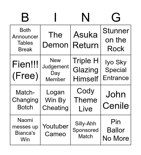 Wrestlemania 41 Bingo Card
