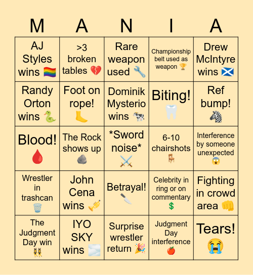 WrestleMania 41 - Night 2 Bingo Card