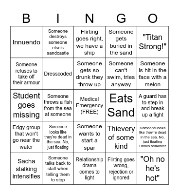 Beach Event Bingo Card - Sacha Bingo Card