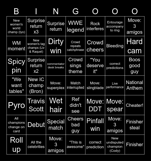 Wrestlemania 2025 Bingo Card