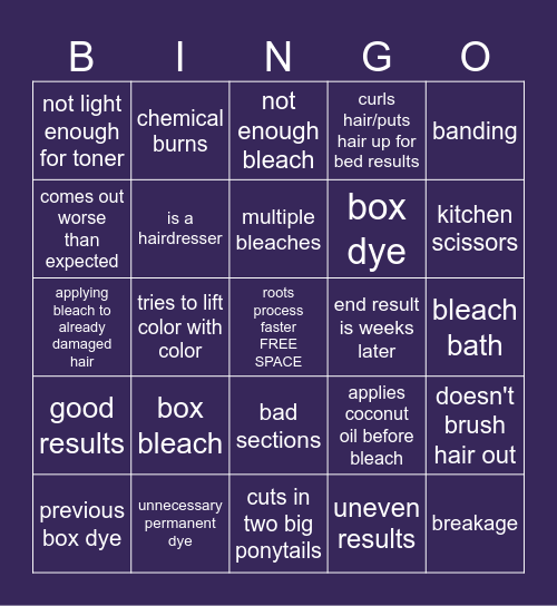 Hairdresser Reacts Bingo Card