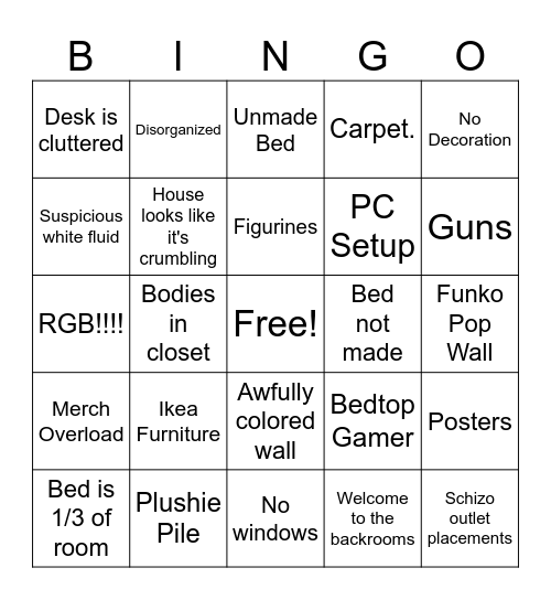 Psychopath Bedrooms Bingo Card