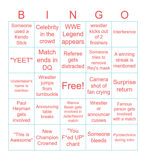 Wrestlemania 41 Bingo Card
