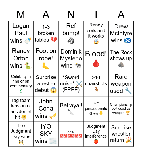 WrestleMania 41 - Night 2 Bingo Card