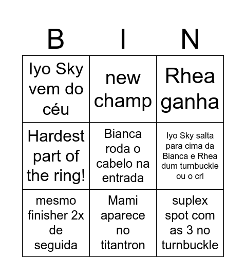 Iyo vs Rhea vs Bianca Bingo Card