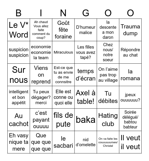 miraculous bbl Bingo Card