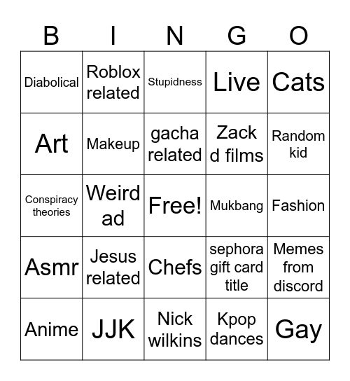 Fyp Bingo Card