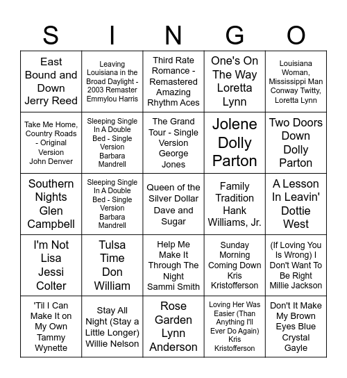 Country - Vol. 1 Bingo Card