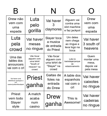 Drew vs Priest Bingo Card