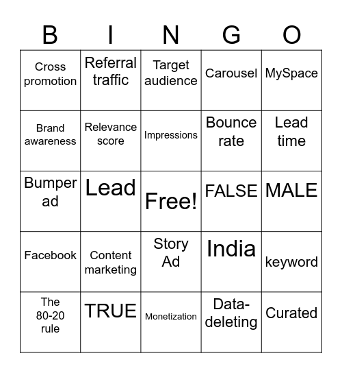 Social Media Certification Bingo Card