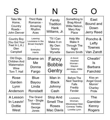 Country  - Vol. 1 Bingo Card