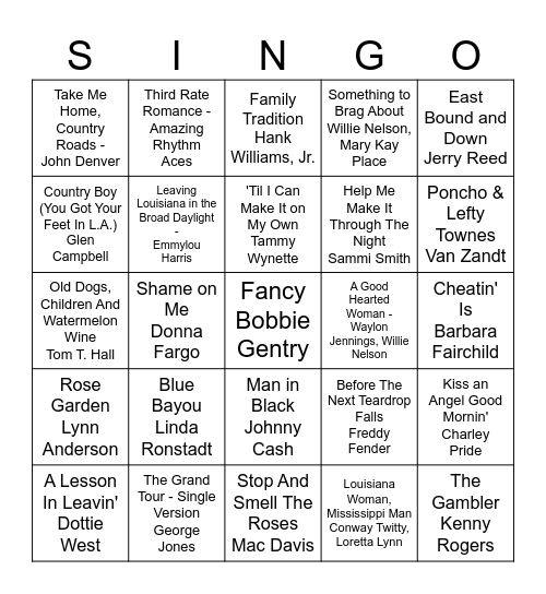 Country  - Vol. 1 Bingo Card