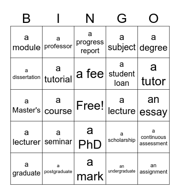 Education Bingo Card