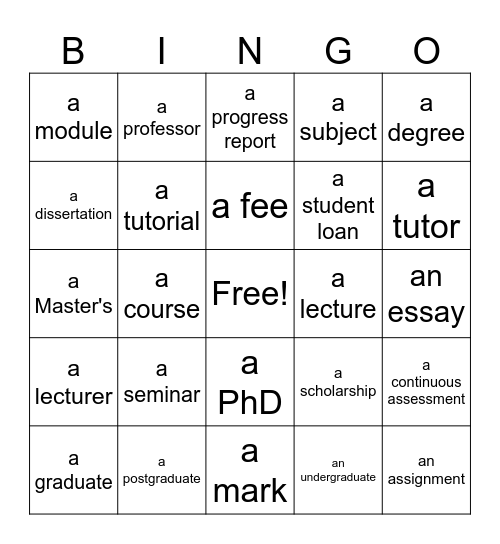 Education Bingo Card