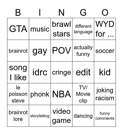 youtube shorts bingo Card