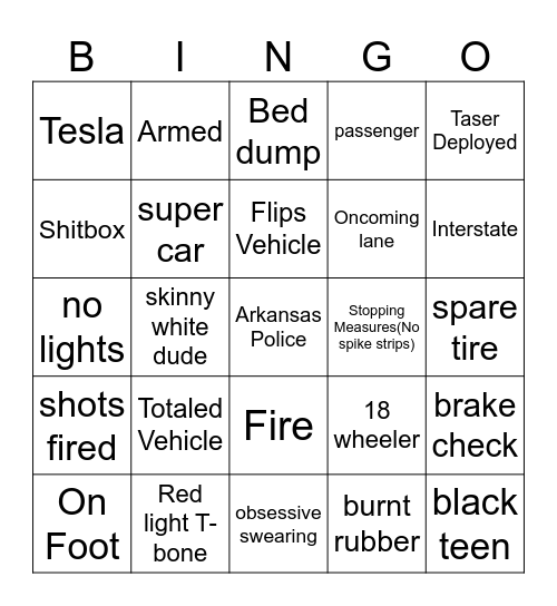 Dashcam Bingo Card