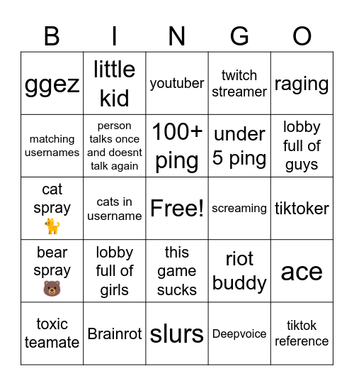 Untitled Bingo Card