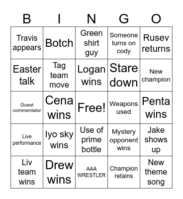 Wrestlemania 2 Bingo Card