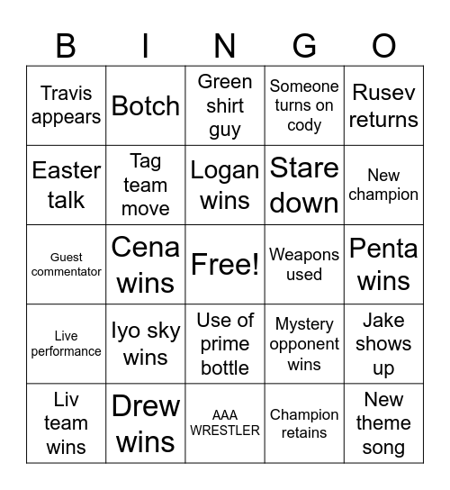 Wrestlemania 2 Bingo Card