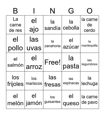 Unidad 4, Desafío 1: Los alimentos Bingo Card