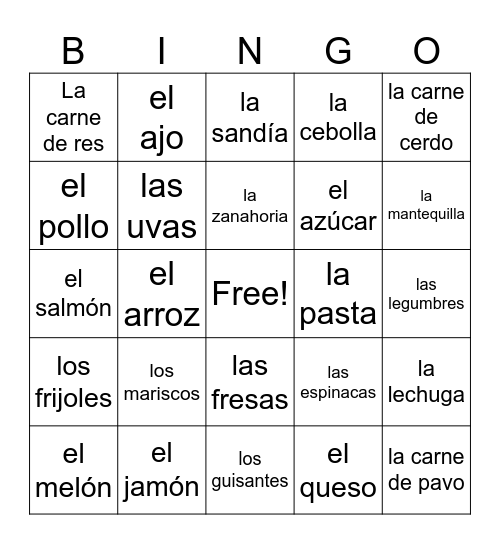 Unidad 4, Desafío 1: Los alimentos Bingo Card