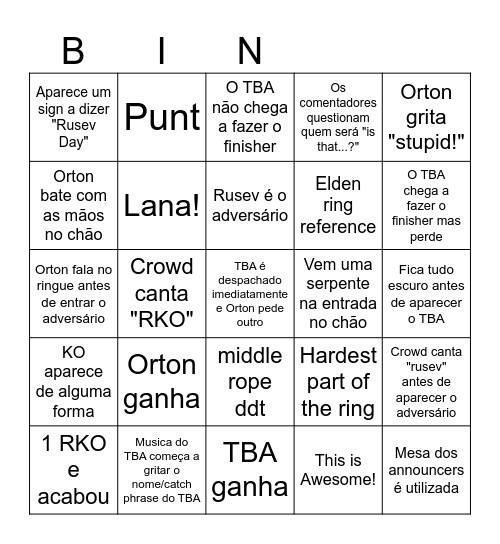 Orton vs TBA Bingo Card