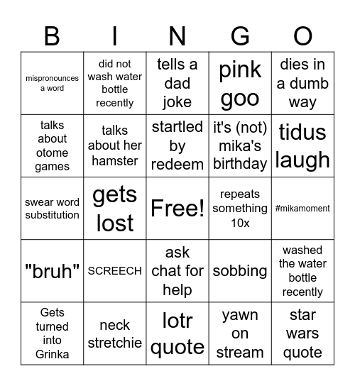 Mika Bingo Card