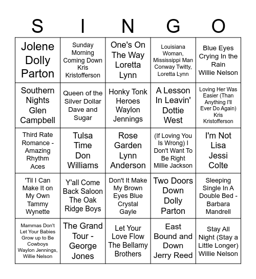 COUNTRY  - VOL. 1 Bingo Card