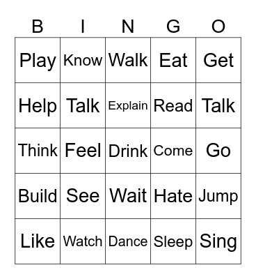 Verbs Bingo Card