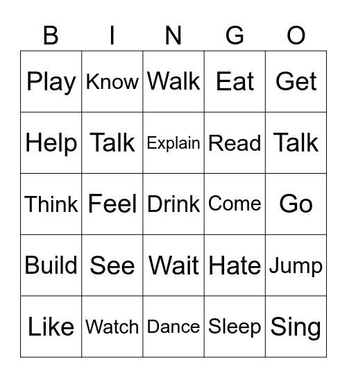 Verbs Bingo Card
