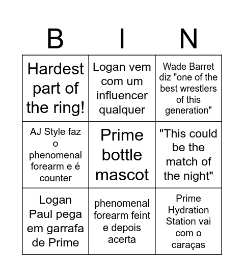 AJ Styles vs Logan Paul Bingo Card