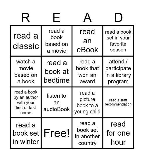 READING CHALLENGE Bingo Card
