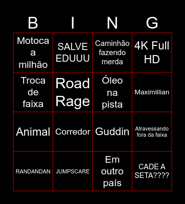 Xracing Sustos Bingo Card