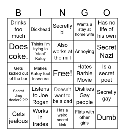 Katey’s Boyfriend Bingo Card