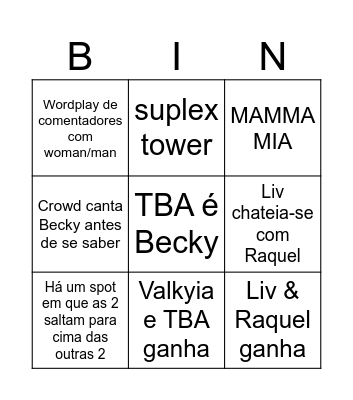 womens tag team Bingo Card