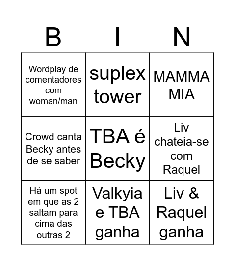 womens tag team Bingo Card