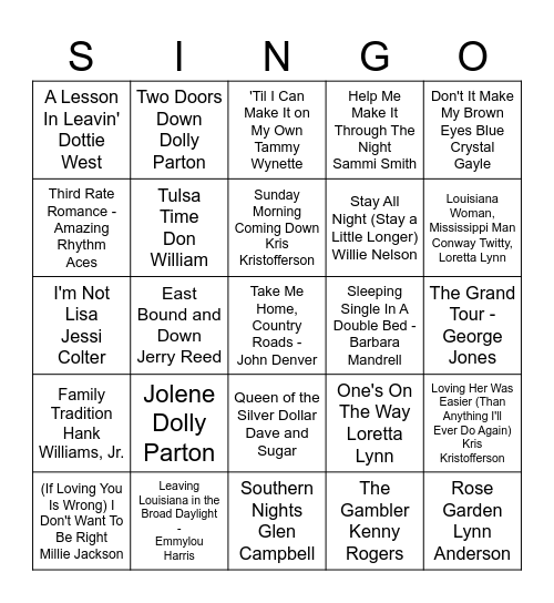 COUNTRY - VOL. 1 Bingo Card